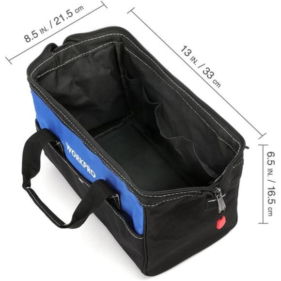 13-inch Tool Bag, Wide Mouth Tool Tote Bag with Inside Pockets for Tool Storage - Picture 2 of 7